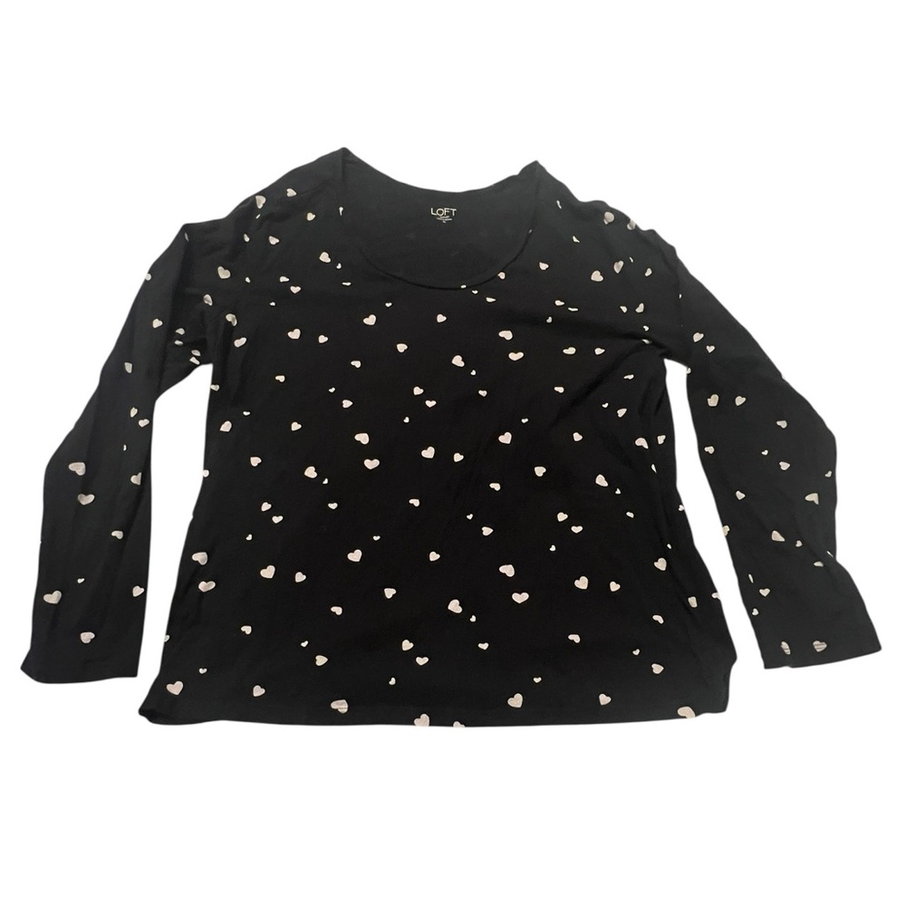 LOFT Black & White Heart Print Long Sleeve Cotton Tee XL
